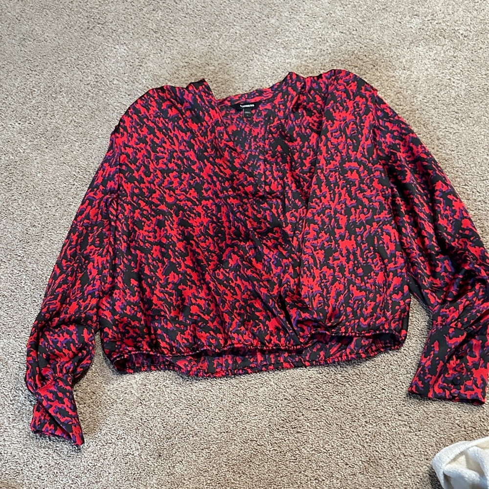 Express Vibrant Red and Black Blouse